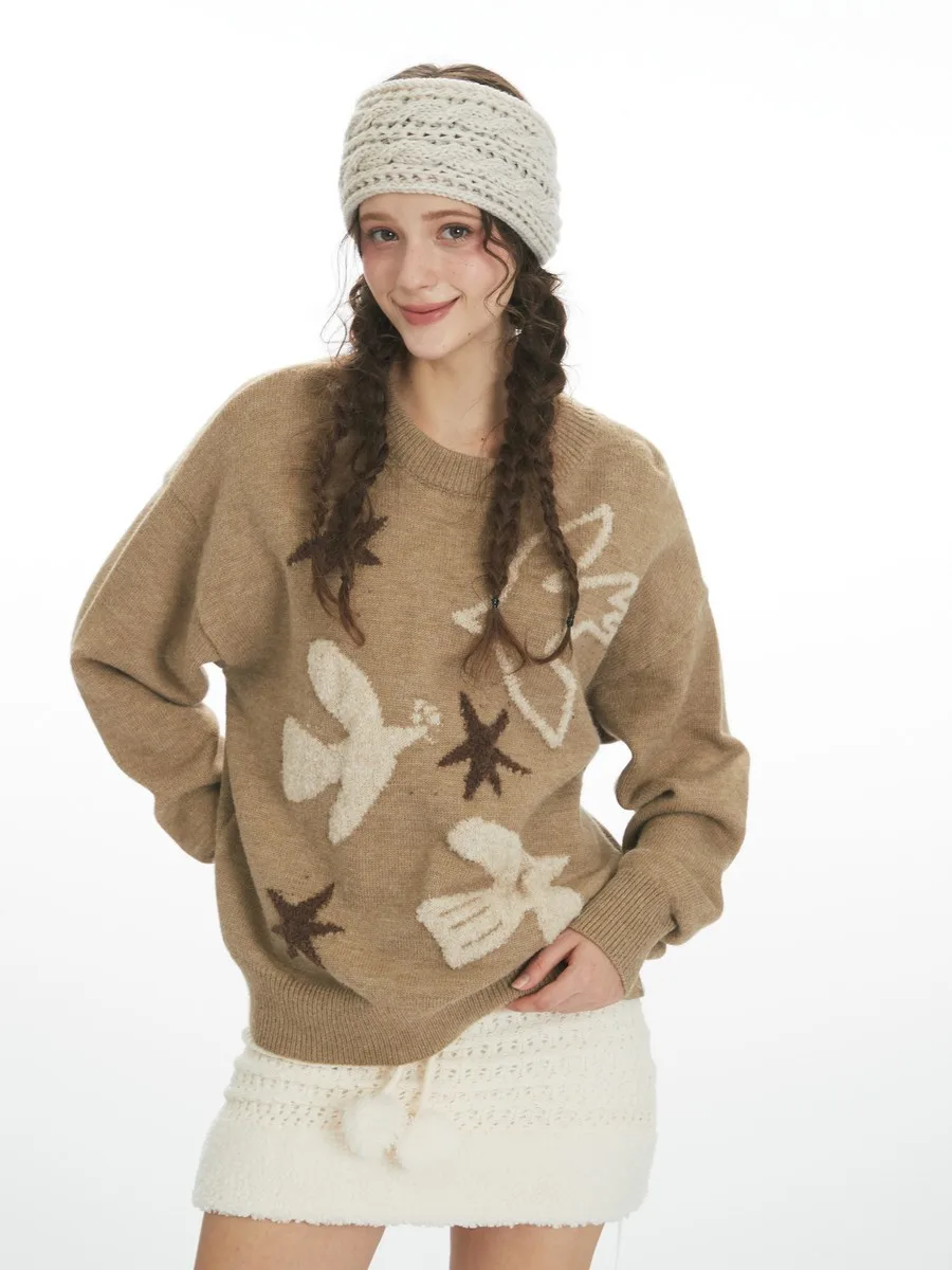 

Хаки, милые элегантные свитера с вышивкой и птицами в стиле ретро, трендовая вязаная женская зимняя одежда для девочек, пуловеры, топы, офисные женские туфли