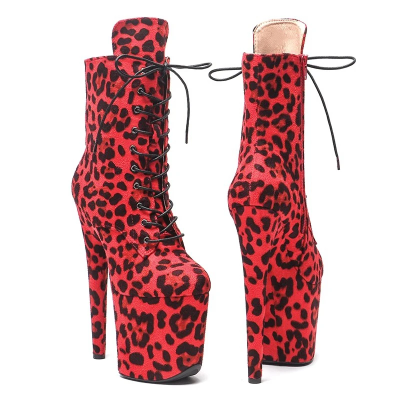 Auman Ale New 20CM/8inches Leopard Upper Sexy Exotic High Heel Platform Party Women Round Toe Ankle Boots Pole Dance Shoes 118