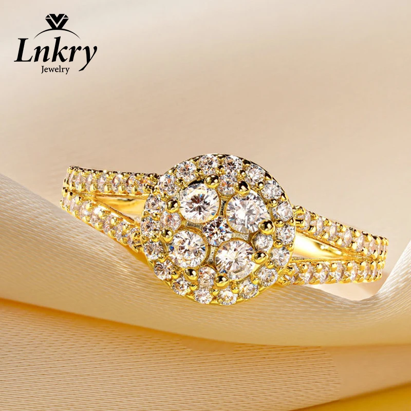 Lnkry 14k Gold Filled Double Layer Shank Ring Romantic Dazzling Micro Inlaid Cubic Zircon Ring For Women Wedding Jewelry Gift