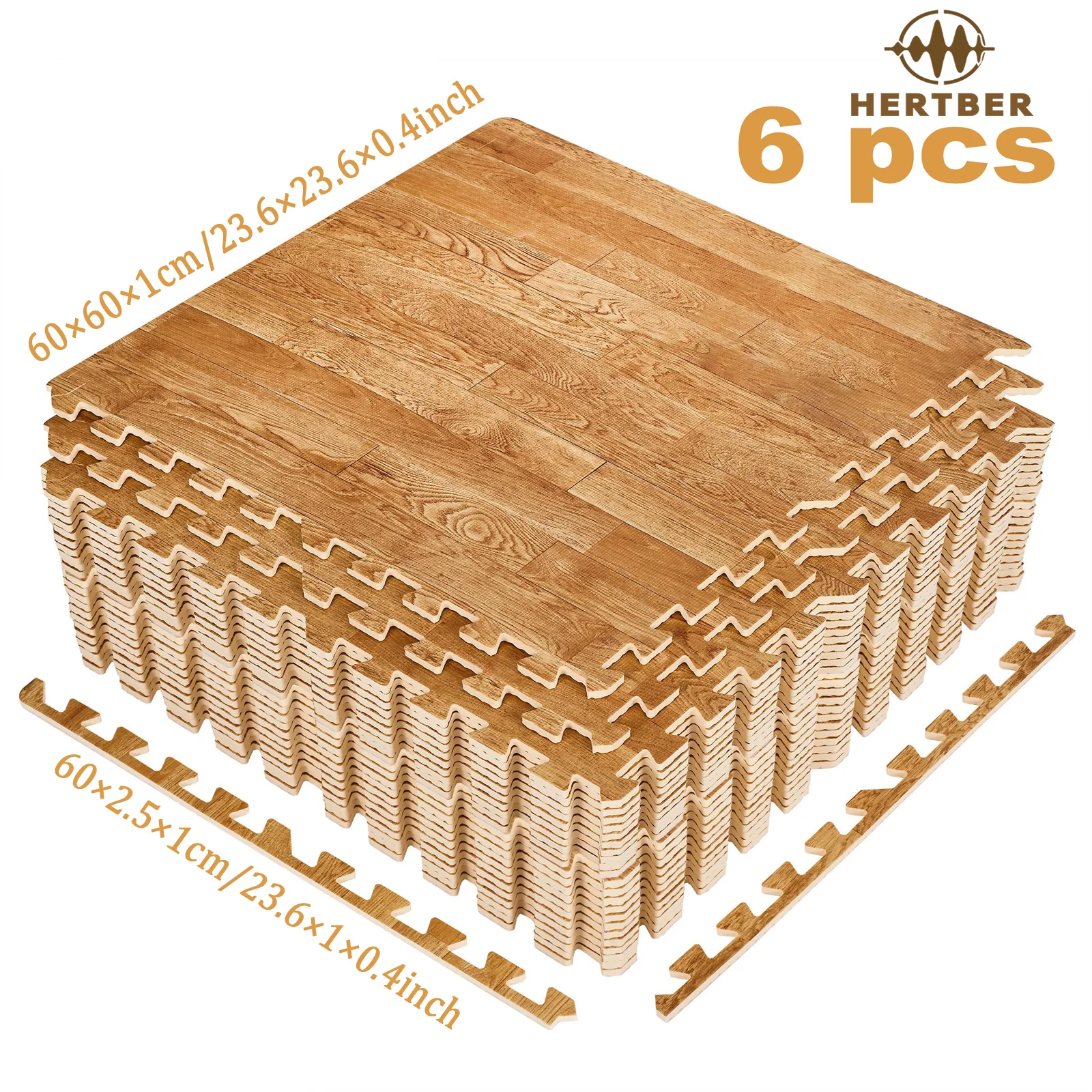 6Pcs Foam Interlocking Floor Mats 23.6×23.6×0.4inch Waterproof Easy‑to‑Clean Puzzle Mat for Bedroom Living Room Dance Picnic