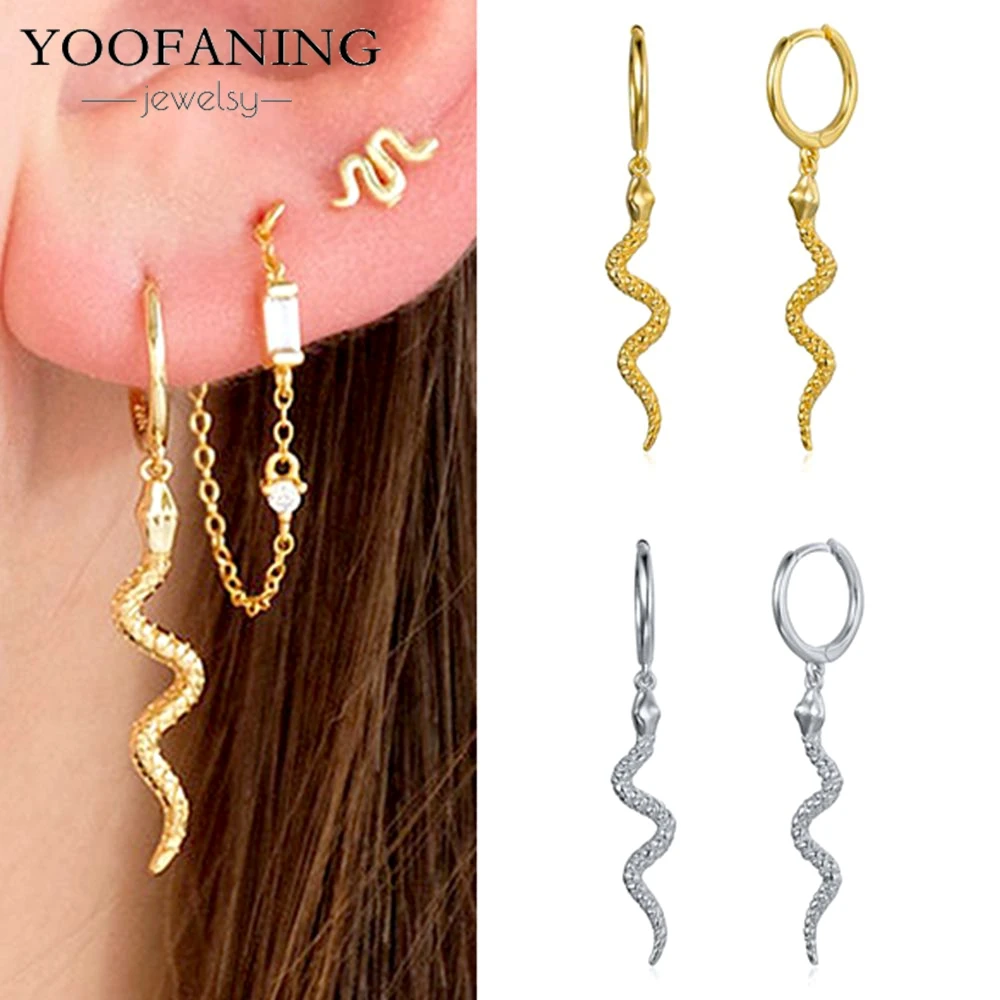 

925 Sterling Silver Needle Luxurious Gold Silver Hoop Earrings Snake Shaped Pendant Design Women's Earrings Jewelry Party Gifts