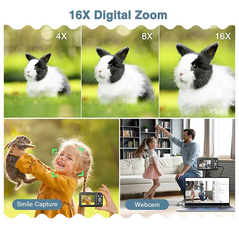 1 Set 2.4 Inch LCD Screen 16X Digital Zoom Plastic With USB Charging Cable 44MP Compact Camera