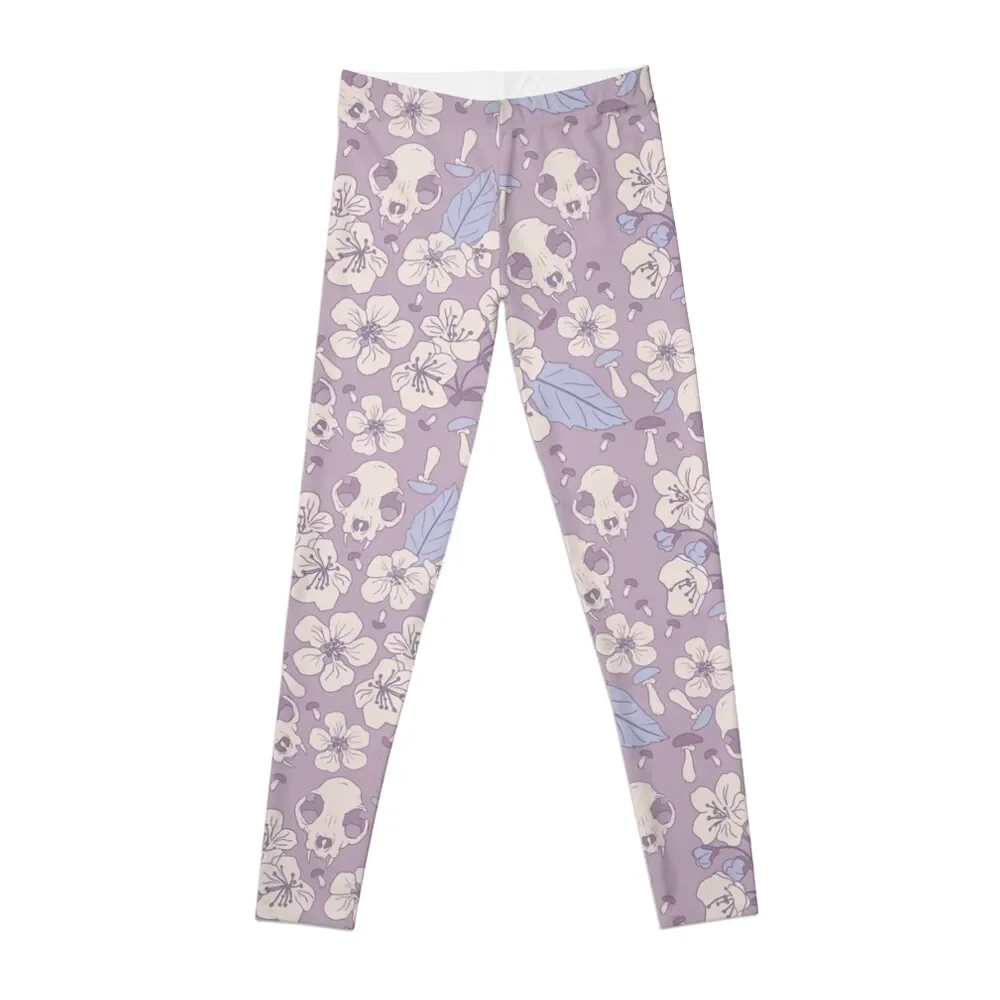 

Cat Skulls and Mushrooms on Lavender Leggings sport legging gym's clothing Women's tights Women's pants Womens Leggings