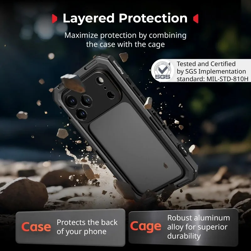 قفص هاتف SmallRig 17 Pro/ Pro Max قفص فيديو متنقل لهاتف IPhone 17 Pro/ Pro Max يدعم تسجيل الهاتف المحمول طقم فيديو محمول