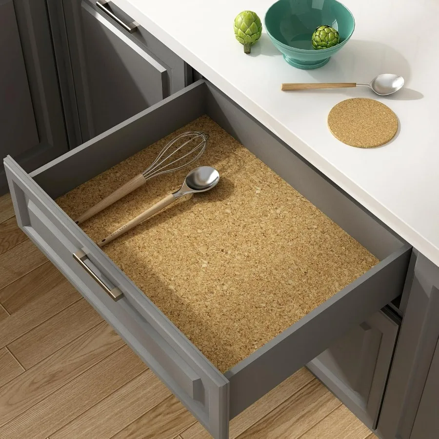 لفة بطانة رف الفلين ذاتية اللصق متعددة الأغراض لقياس 3 أقدام × 10 أقدام مثالية لخزائن المطبخ وأدراج الكونترتوب #2