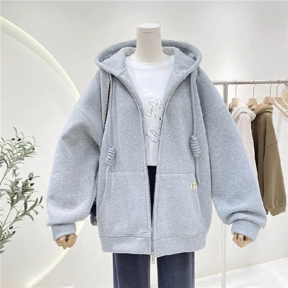 Comfortable Women Jacket Solid Color Women Outerwear Stylish Oversized Women\'s Hooded Jacket Warm Thick Casual for Autumn/winter