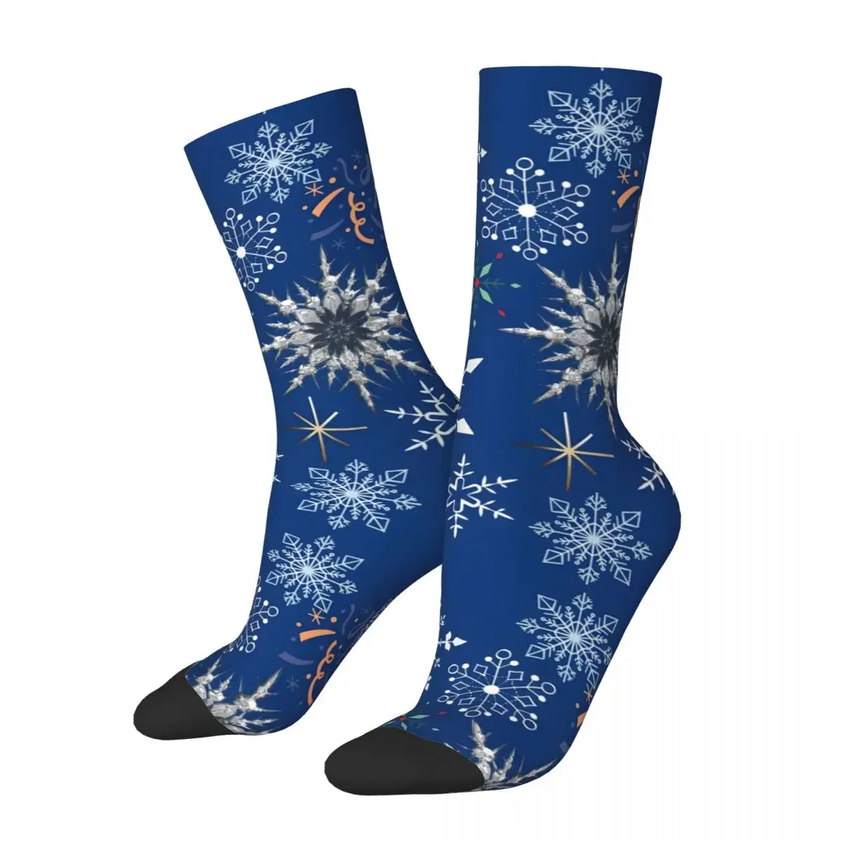 Retro Snowflakes Blue Pattern Men's compression Socks Unisex Harajuku Seamless Printed Novelty Crew Sock