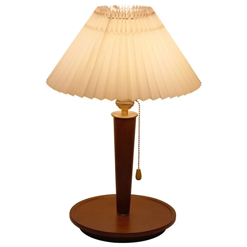

Retro zipper fabric desk lamp bedside high-end walnut medieval creative decorative atmosphere bedroom study lamp