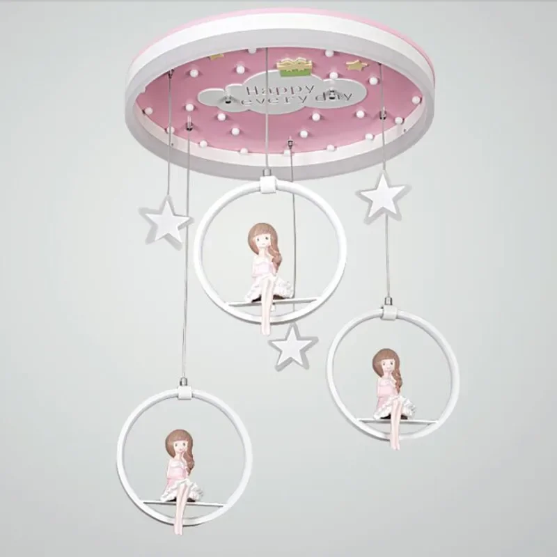 New Arrival Cartoon LED Pendant Lights with Princess Doll For Girls Bedroom Pink Suspension Kids Lighting Fixtures