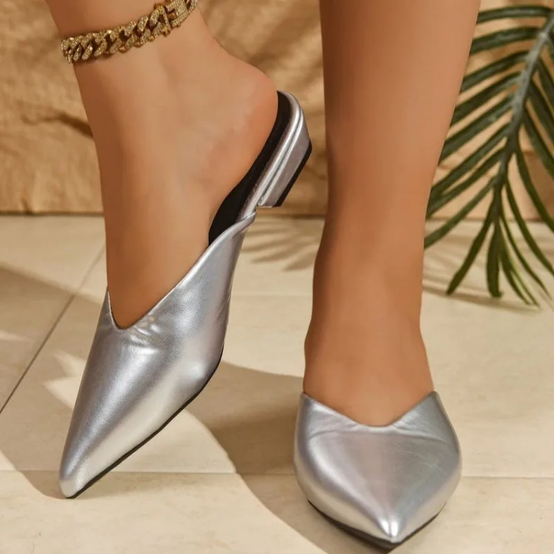 

Pointed Toe Women Heeled Slippers Designer Elegant Slingback Shoes 2025 Autumn Casual Mules Shoes Fashion Dress Pumps Zapatillas