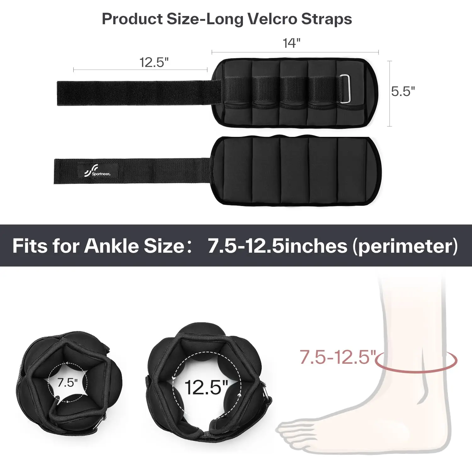 Sportneer Adjustable Ankle Wrist Weights Arm Leg Weight Straps for Men Women Gym Fitness Weighted Ankle Weights Set 1 Pair 10lbs