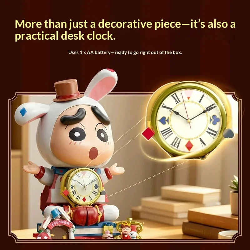Keeppley Crayon Shin Chan Building Block Wonderland Roaming Assembly Model With Real Clock ABS Desktop Decoration Collectible