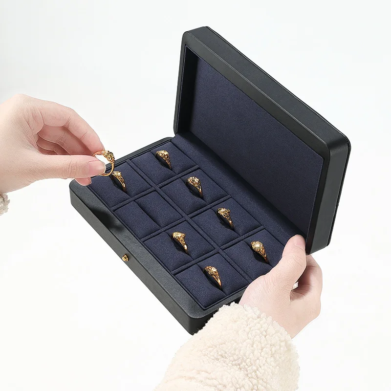صندوق تخزين المجوهرات الجلدية متعدد الألوان، صندوق عرض الحلقة، صندوق تخزين القلائد الجلدية الراقية، صندوق مجوهرات مصنوع يدويًا #2
