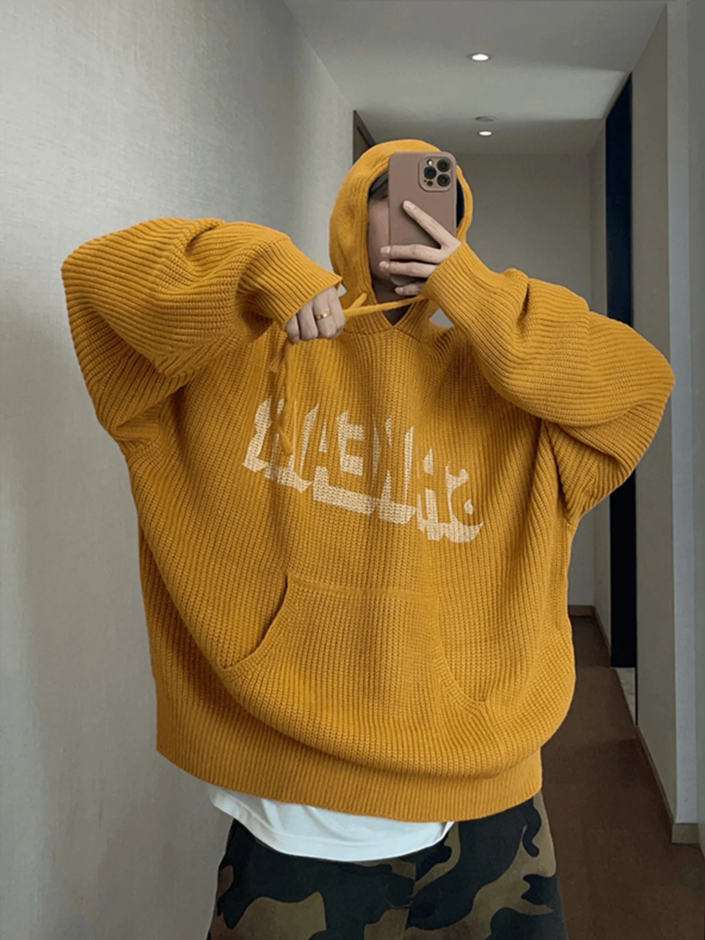 

Мужской вязаный свитер-худи свободного кроя в американском стиле, желтый, с принтом «соленое яйцо», повседневная удобная верхняя одежда для осени и зимы