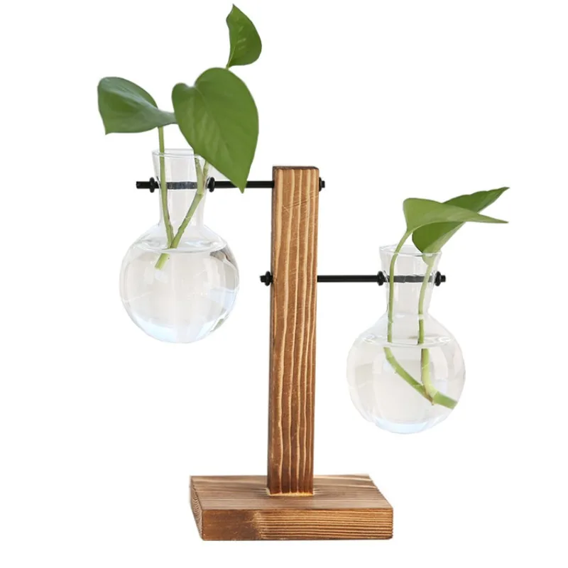 Creative and simple wooden frame water culture vase green dill glass flower arrangement container desktop home decoration