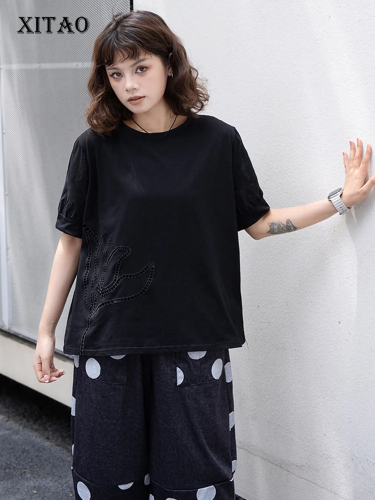 

XITAO Loose Hollow Out Female T-shirts Casual Solid Color All-match Women Summer New Personality Trend Slimming Top GJ1049