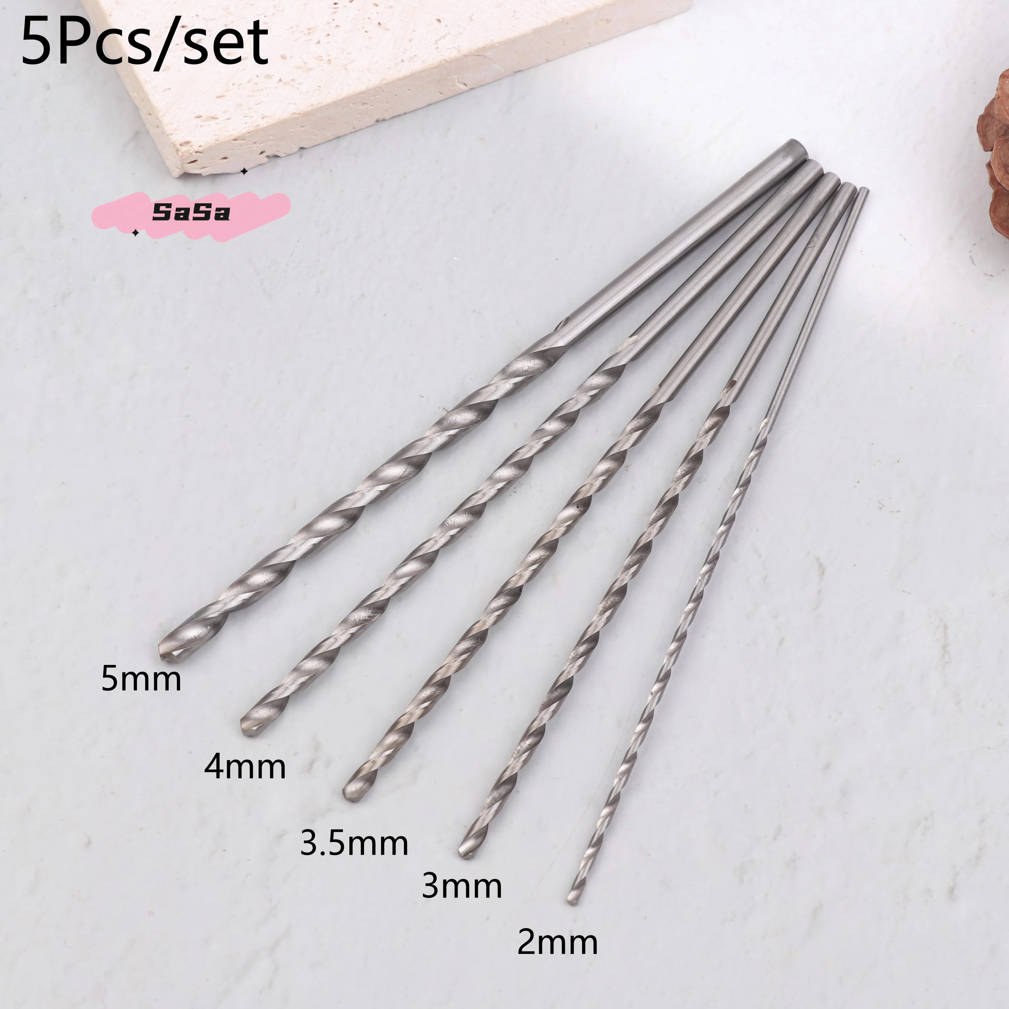 5Pcs 2mm 3mm 3.5mm 4mm 5mm Twist Drill Bit Kit For Wood Plastic Alloy Metal Woodworking Deep Hole Drilling Tools