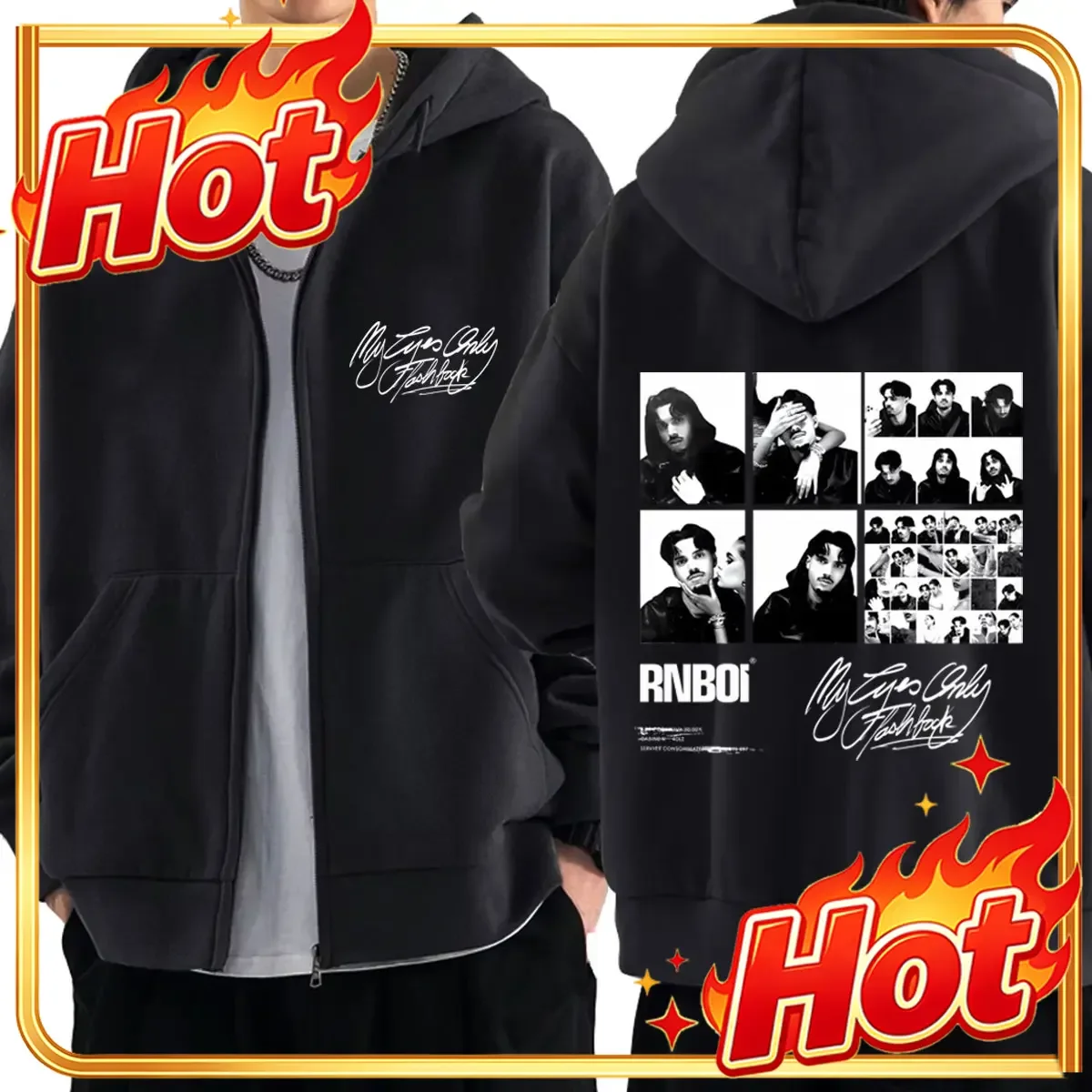 Rapper RnBoi My Eyes Only Flashback Album Merch Zipper Hoodie Men Women Hip Hop Fashion Vintage Zip Up Jacket Sweatshirt Coat