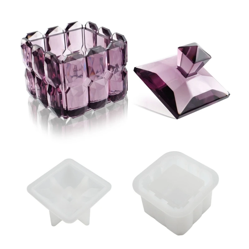 R3MC 2Pcs DIY Epoxy Crystal Birthday Drill Cube Jar Storage Box Molds Silicone Bottle Mold for DIY Craft Jewelry Storage