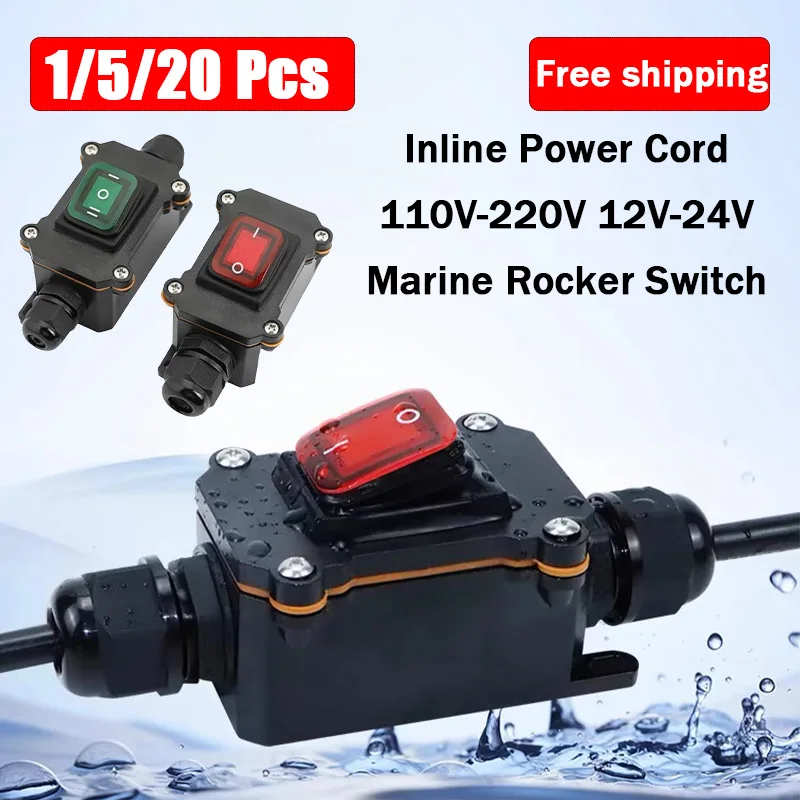 

1/5Pcs 12V/24V/220V Marine Rocker Switch Inline Power Cord On Off Outdoor Waterproof IP67 Junction Box 20A High Current Connetor