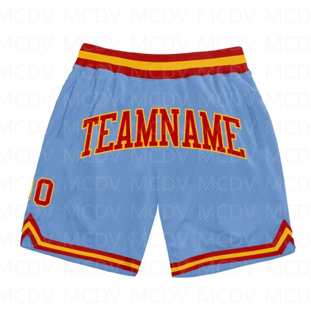 Custom Light Blue Royal-Red Authentic Throwback Basketball Shorts 3D All Over Printed Men's Shorts Quick Drying Beach Shorts