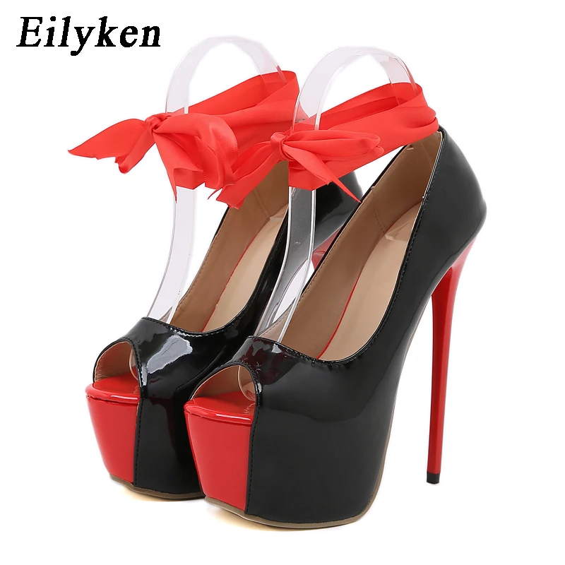 Eilyken Sexy Thin Heels Woman Pumps Fashion Round Toe Slingback Ankle Strap Party Nightclub Stripper Platform Shoes