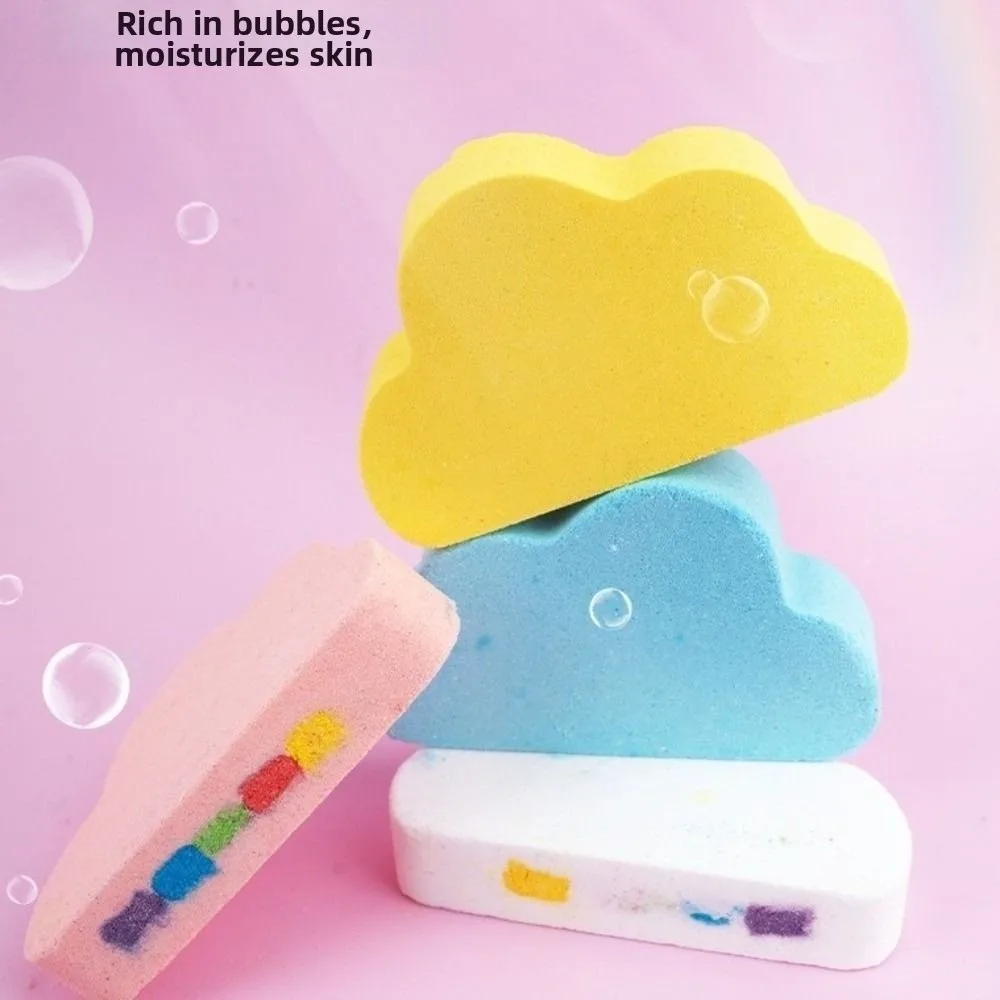 Handmade Rainbow Cloud Bath Ball Rainbow Color Cascade Dissolving Fizz Kids Bath Ball Cloud Shaped Home Spa Bath Ball Birthdays