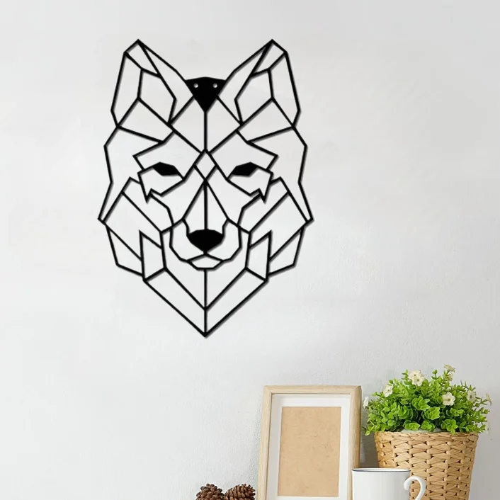 Metal Living Room Office Geometric Wolf Head Wall Art Ornament Iron Craft Gift Black Iron Art Silhouette Hanging Wall Art Gift