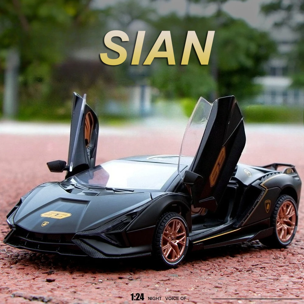 

1:24 Lambor Sian Huracan STO Миниатюрная модель, литая под давлением сплав, игрушки, автомобиль, звук, свет, откатные двери, открытый автомобиль, подарок на фестиваль для мальчиков