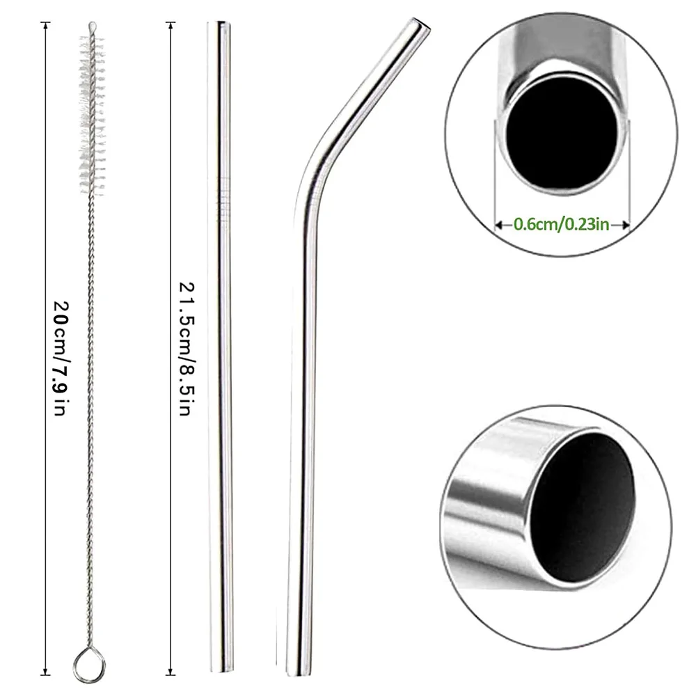 Reusable Drinking Straw 304 Stainless Steel Straws Straight Bent Metal Straw with Cleaner Brush Pouch Wholesale