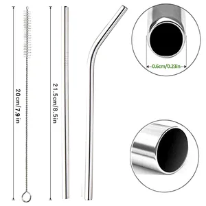 304 Reusable Stainless Steel Drinking Straw, Straight and Bent Metal Straw, Cleaner Brush Pouch, Wholesale 8 Main Sales Stainless Steel Canudo - №1