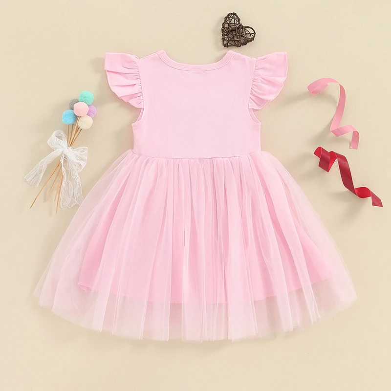 Toddler Baby Girl 1st 2nd 3rd Birthday Dress Ruffle Sleeve Princess Tulle Dress Cake Smash Party Tutu Dresses