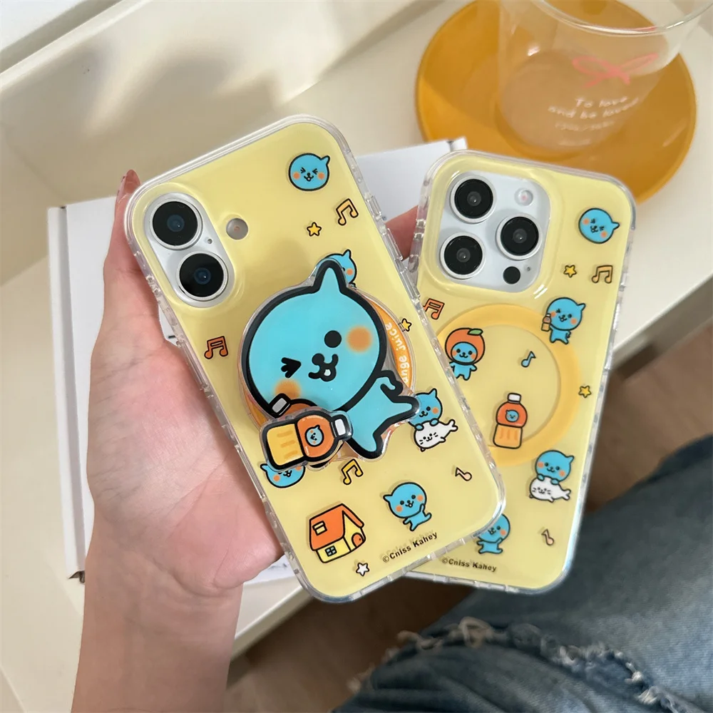 

Kawaii water drop cartoon magnetic holder phone case for iPhone 13 Pro 14 15 Promax 16 Funda cute shockproof cover For iPhone 15