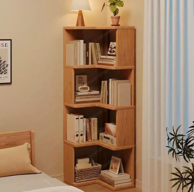 Solid Wood Corner Bookshelf Integrated Shelf Against The Wall Floor Narrow Cabinet Household Corner Storage Shelf Bookcase