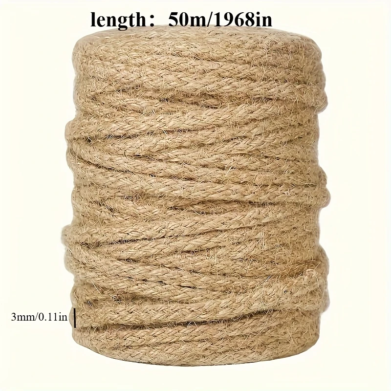 50M/100M Jute Rope 2/3mm 4-Ply Natural Thick Jute Twine String For Floristry DIY Arts Crafts Gardening Bundling And Cat Scratch