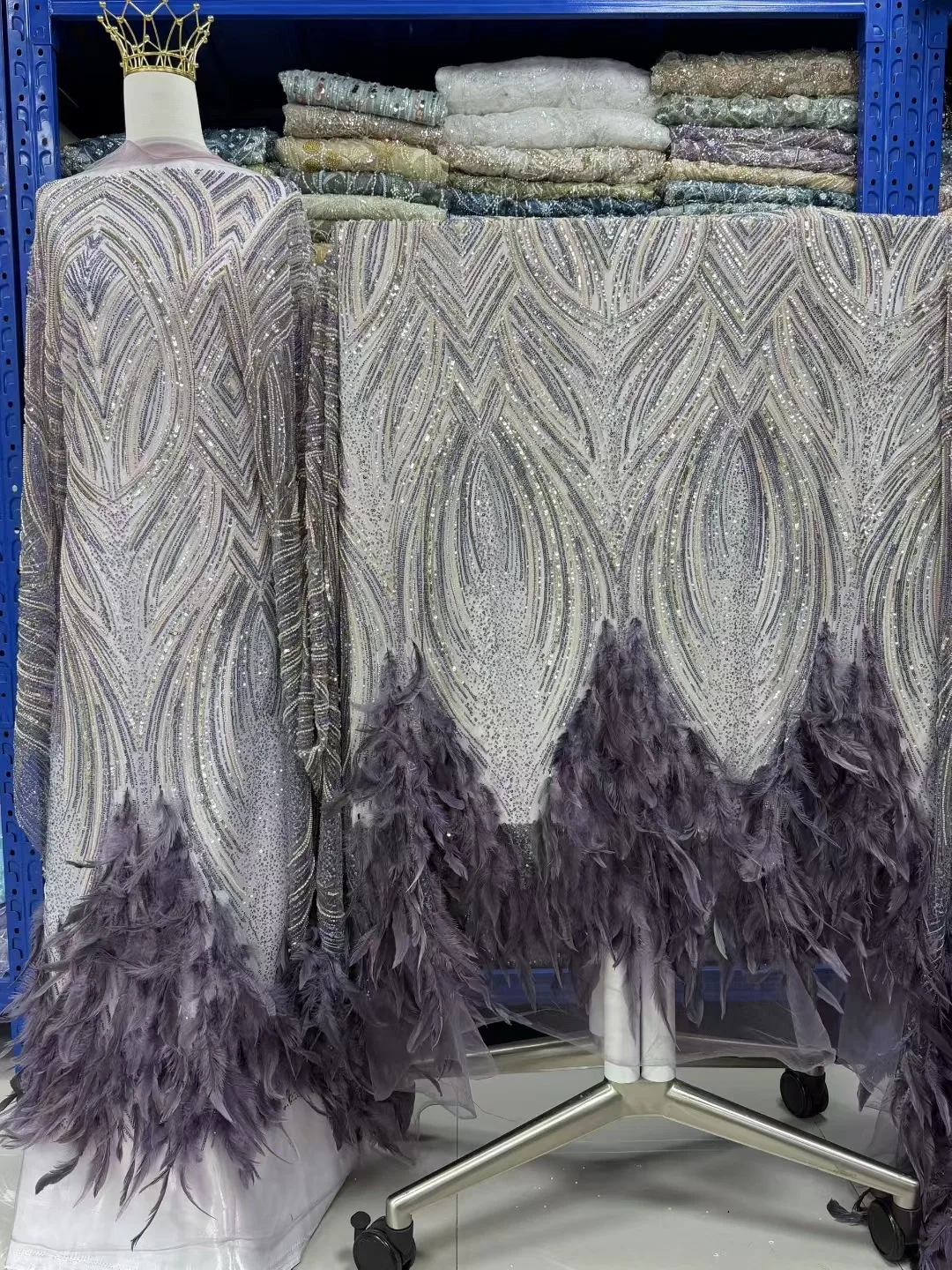 Latest African 3D Feather Net Laces 2026 High Quality Embroidered Beads Sequins Mesh Fabric For Nigeria Wedding Party Dress