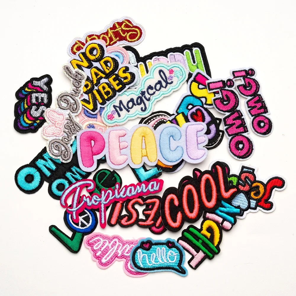 Various Words English Letter Love Cool Embroidered Funny Patches Fabric Applique Iron On For DIY Crafts Sticker Sewing Supplies - view 2