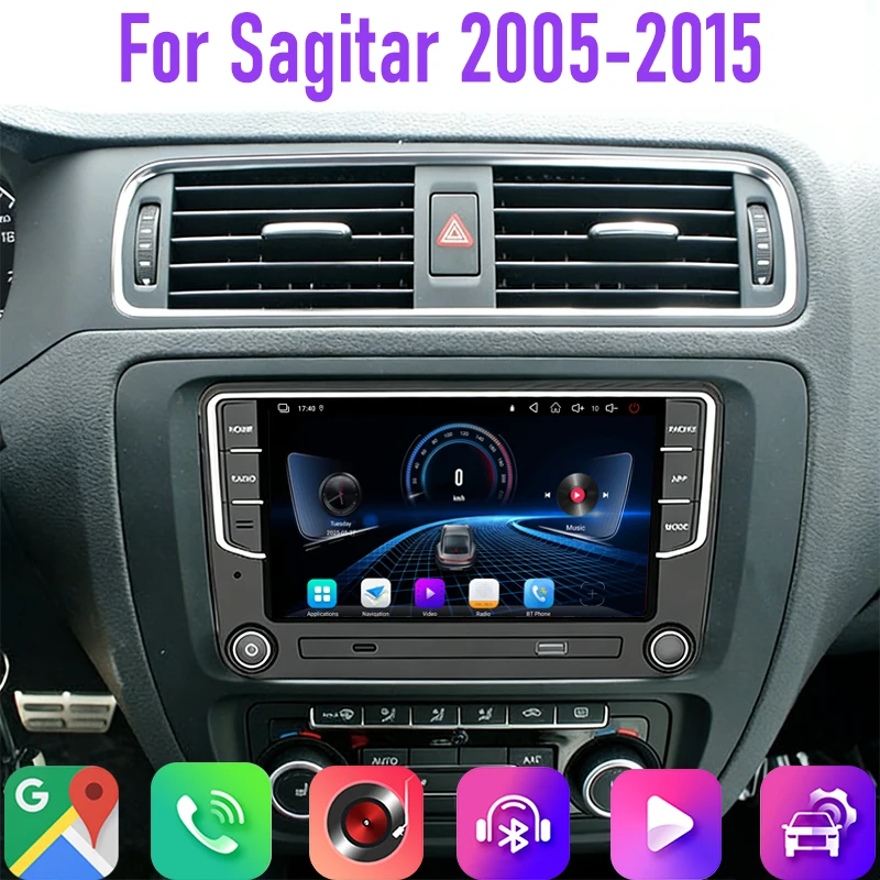 

7" 4GB+64GB For VW Sagitar 2005-15 Car Radio Google Map Head Unit GPS Reversing Image Rear Camera Android 15 Auto