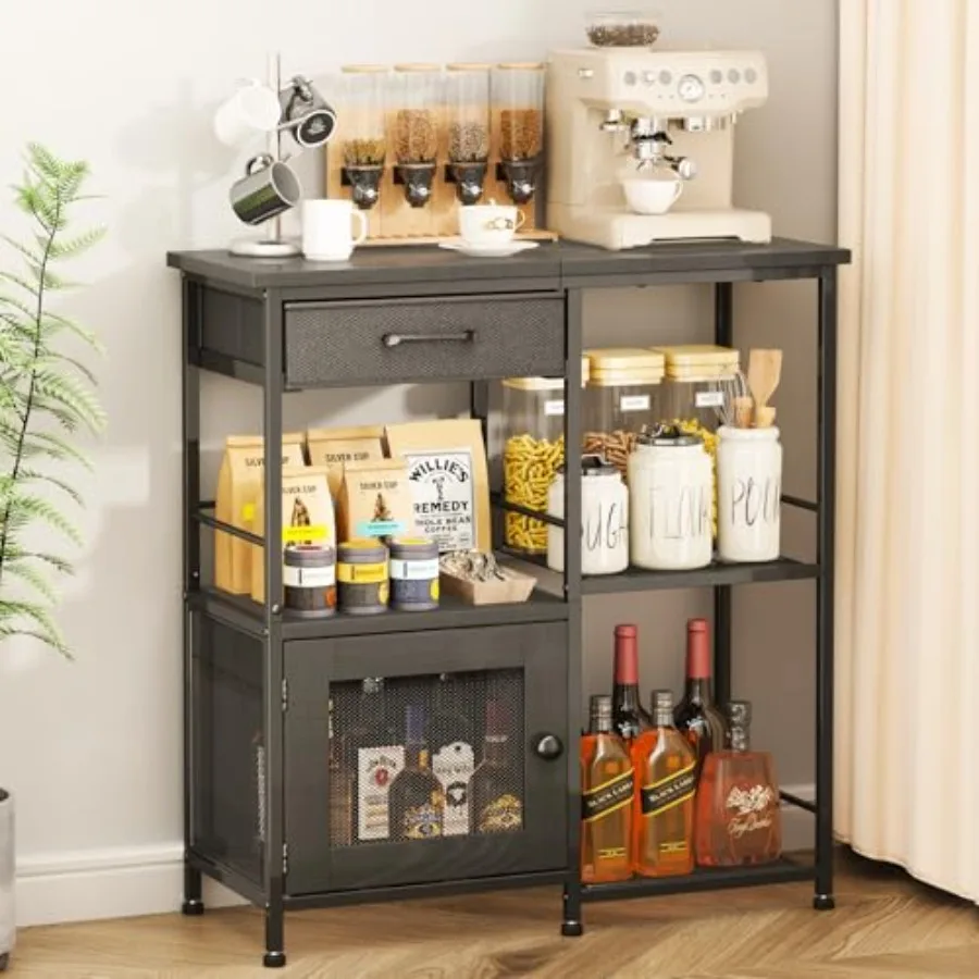 

Coffee Bar Cabinet for Home - Farmhouse Coffee Stand Station Multi-Purpose Storage Cabinet with Adjustable Feet Drawers - Kitch