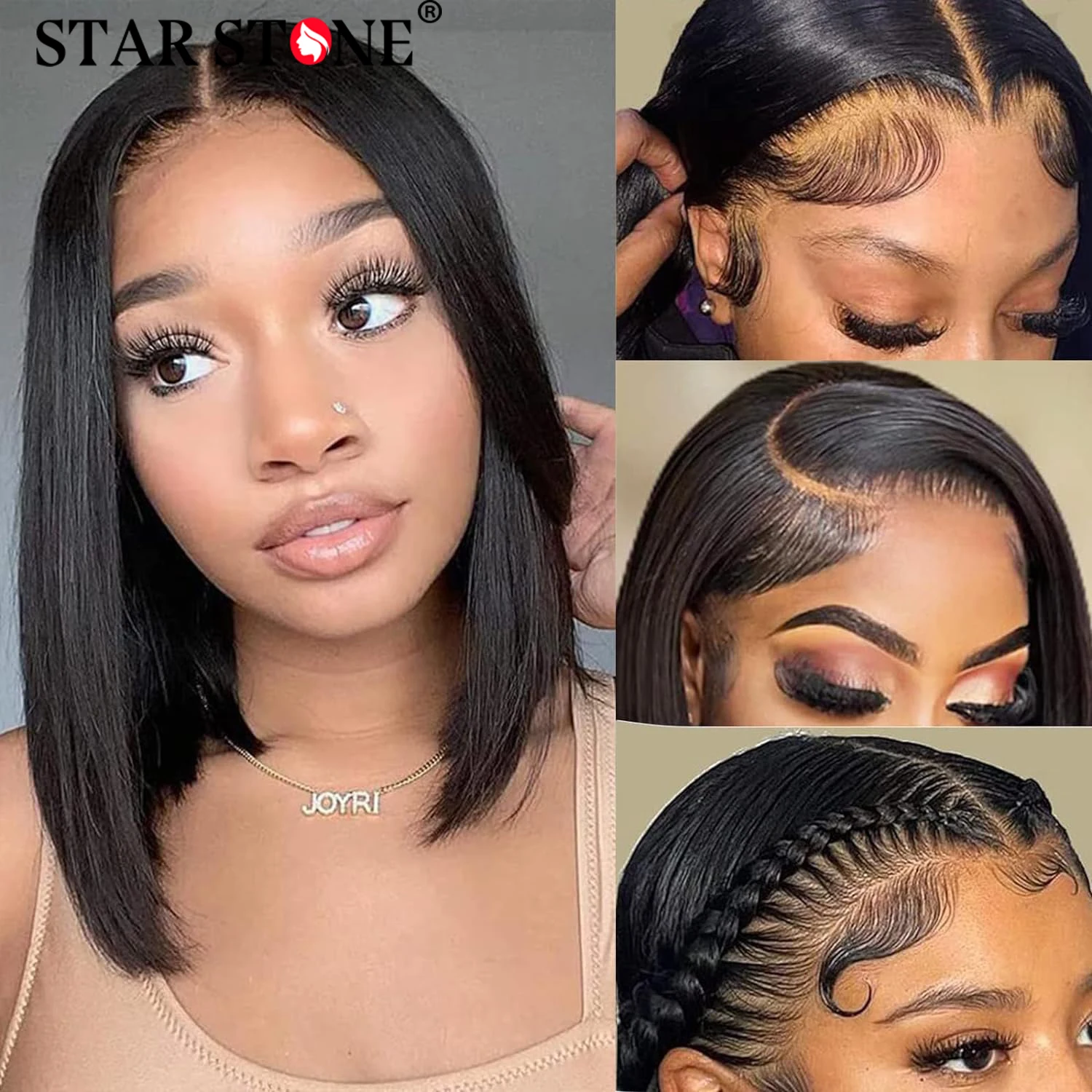 

STAR STONE Short Straight Bob Brizilian Wigs Human Hair Lace Front Wig Pre Plucked 13x4 HD Lace Frontal Wig Human Hair Wig 150%