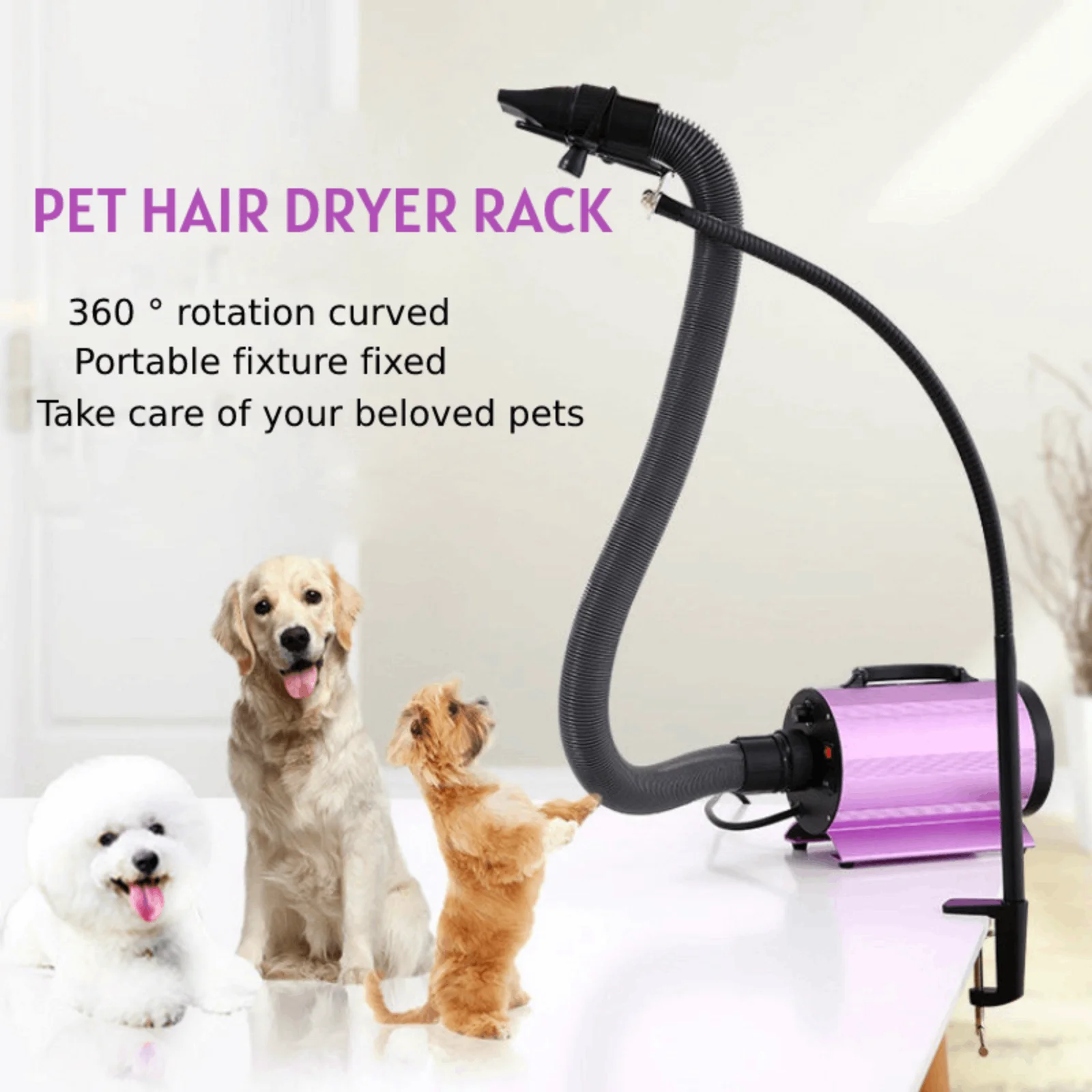 Hair Dryer Stand 360 Degrees Rotatable Hair Dryer Rack Blow Dryer Holder Adjustable for Countertop Dog Grooming Table Black