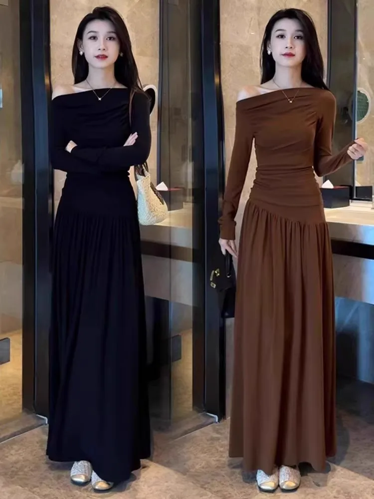 

Faionable Slimming oulder Bared Long Sve T irt And f Skirt Set for Women Autumn New Sle Casual Wear Two Piece Set