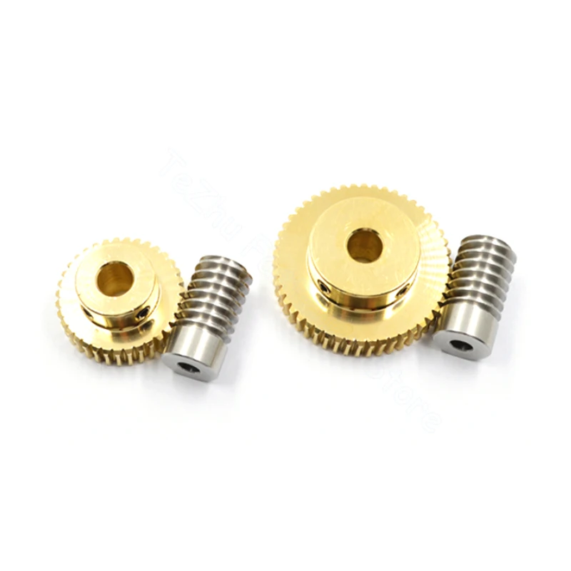 1 Set 1 Module Turbine Worm Gears 1M Brass Worm Gear + Steel Worm Rod Transmission Ratio 15/20/25/30/35/40/50/60 Reducer Parts