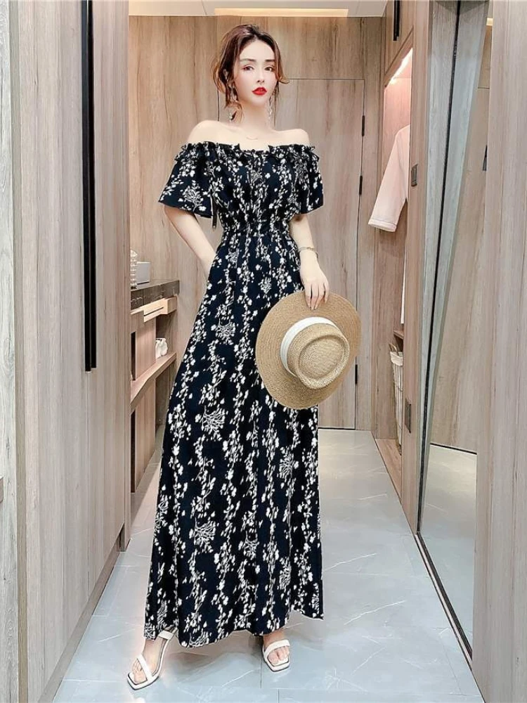 

2026 Summer New Fashion Women Slim Fit Slimming Effect One Shoulder Printed Waist Cinching Wide Leg Long Jumpsuit