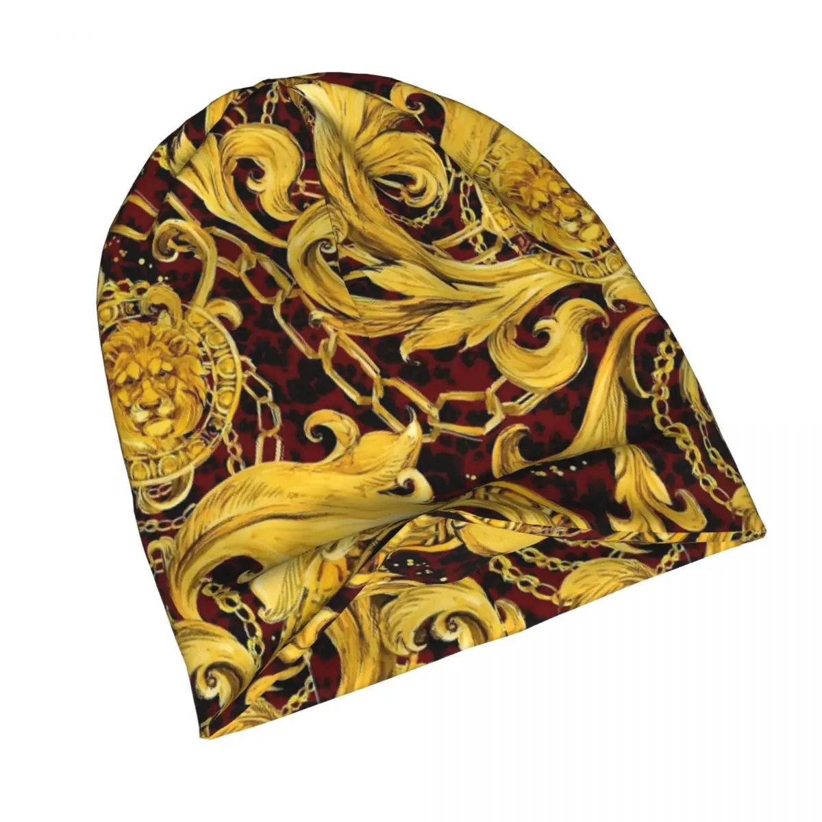 Golden Lion Baroque Vintage Skullies Beanies Hats Luxury Gold Flowers Unisex Caps Warm Thermal Elastic Bonnet Knitted Hat