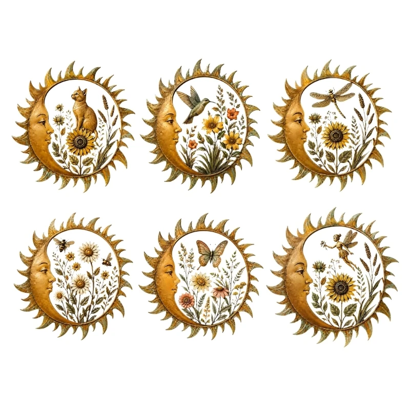 3D Metal Moon Wall Art Ornament with Raised Foliage Forms, Round Open Frame Accent for Living Room, Bedroom, or Guesthouse KXRE