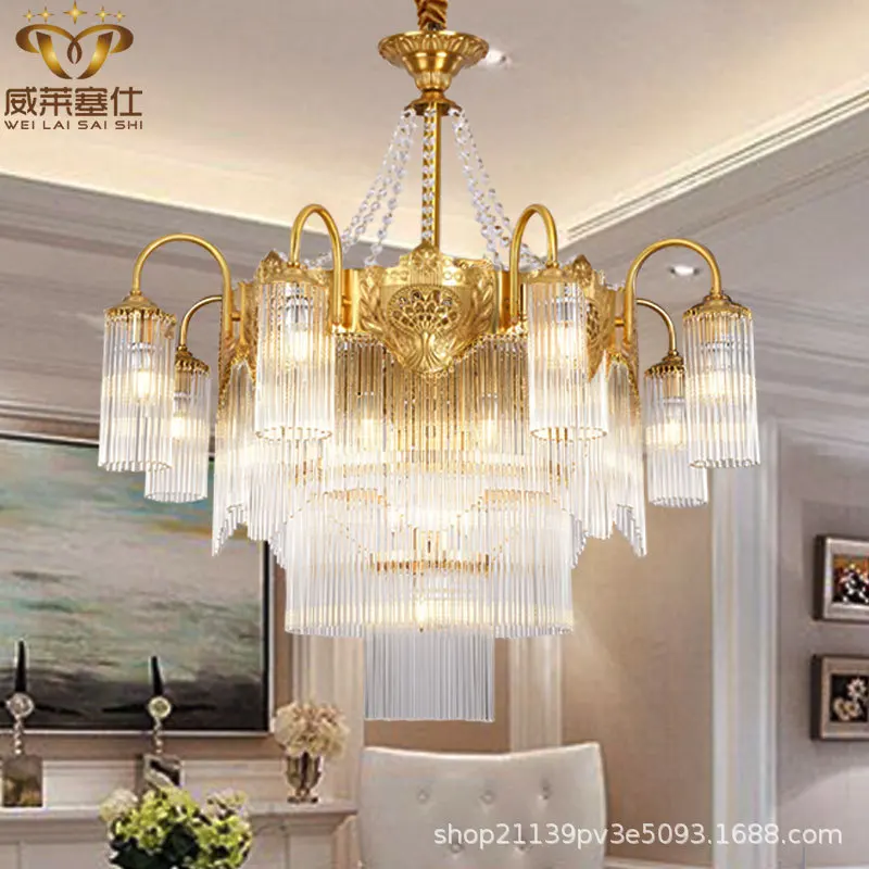 

European all-copper chandelier French living room bedroom dining room crystal lamp light luxury villa duplex