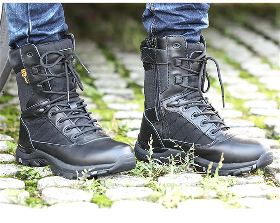 Winter Fleece Warm High-upper Desert Combat Military Shoes Men Women Lace-Up Side Zip Wool Breathable Rubber Sole Police Boots