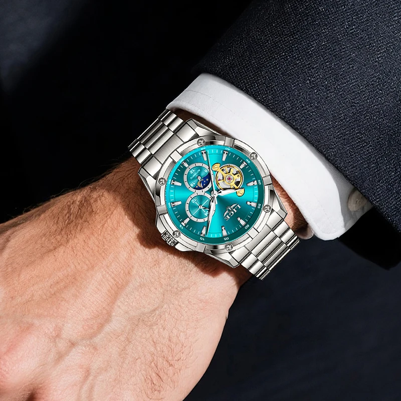 LIGE جديد توربيون ساعات أوتوماتيكية للرجال موضة الأعمال ساعة رجالية فاخرة رياضية مقاوم للماء ساعة يد ميكانيكية للرجال