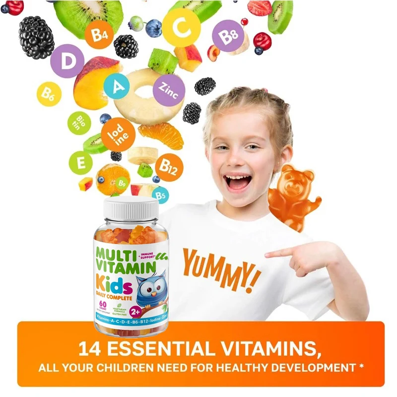 14 basic vitamins daily supplements for children's multivitamin gummies, including vitamins A, C, D, E, B6 and B12, and zinc